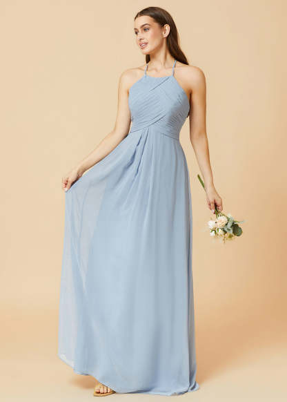 Halter Neck Pleated Chiffon Bridesmaid Dress