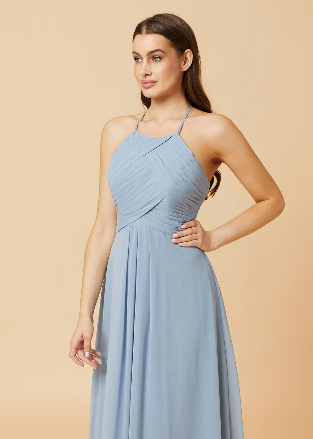 Halter Neck Pleated Chiffon Bridesmaid Dress