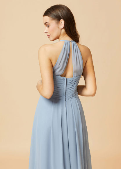 Halter Neck Pleated Chiffon Bridesmaid Dress