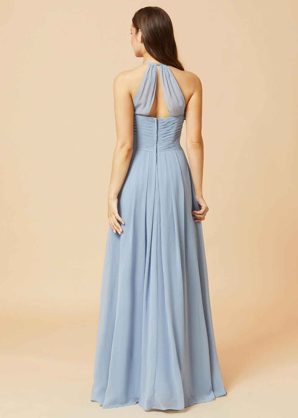 Halter Neck Pleated Chiffon Bridesmaid Dress