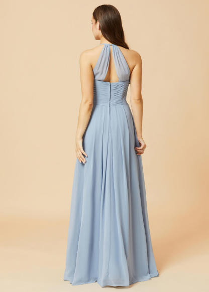 Halter Neck Pleated Chiffon Bridesmaid Dress