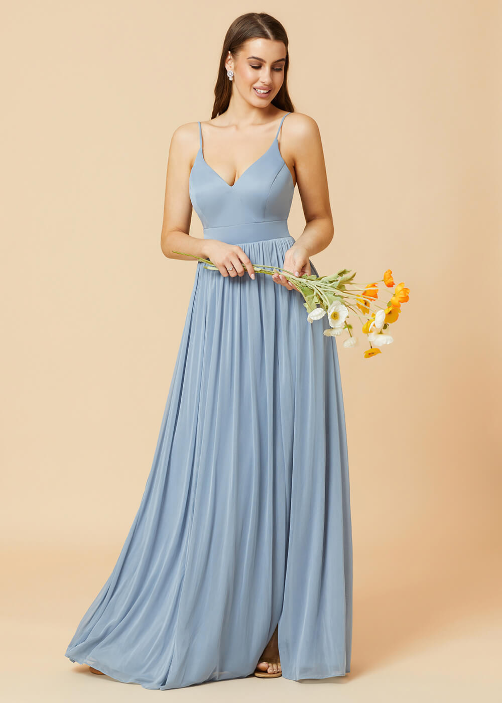 V-neck Spaghetti Strap Open Back Chiffon Bridesmaid Dress