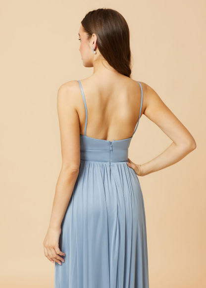 V-neck Spaghetti Strap Open Back Chiffon Bridesmaid Dress