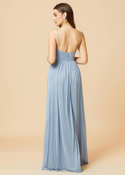 V-neck Spaghetti Strap Open Back Chiffon Bridesmaid Dress