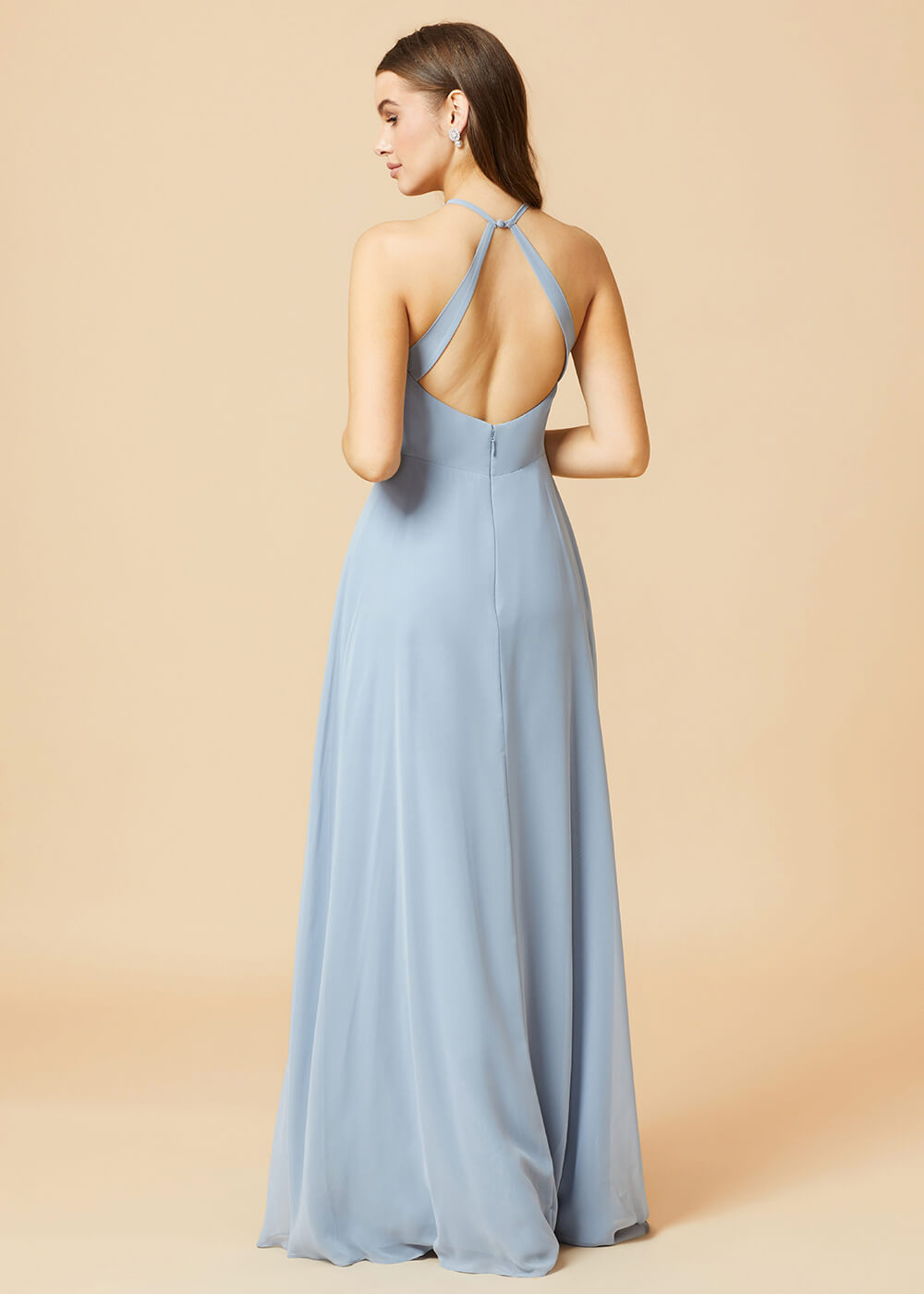 V-neck Spaghetti Strap Button Back Chiffon Bridesmaid Dress