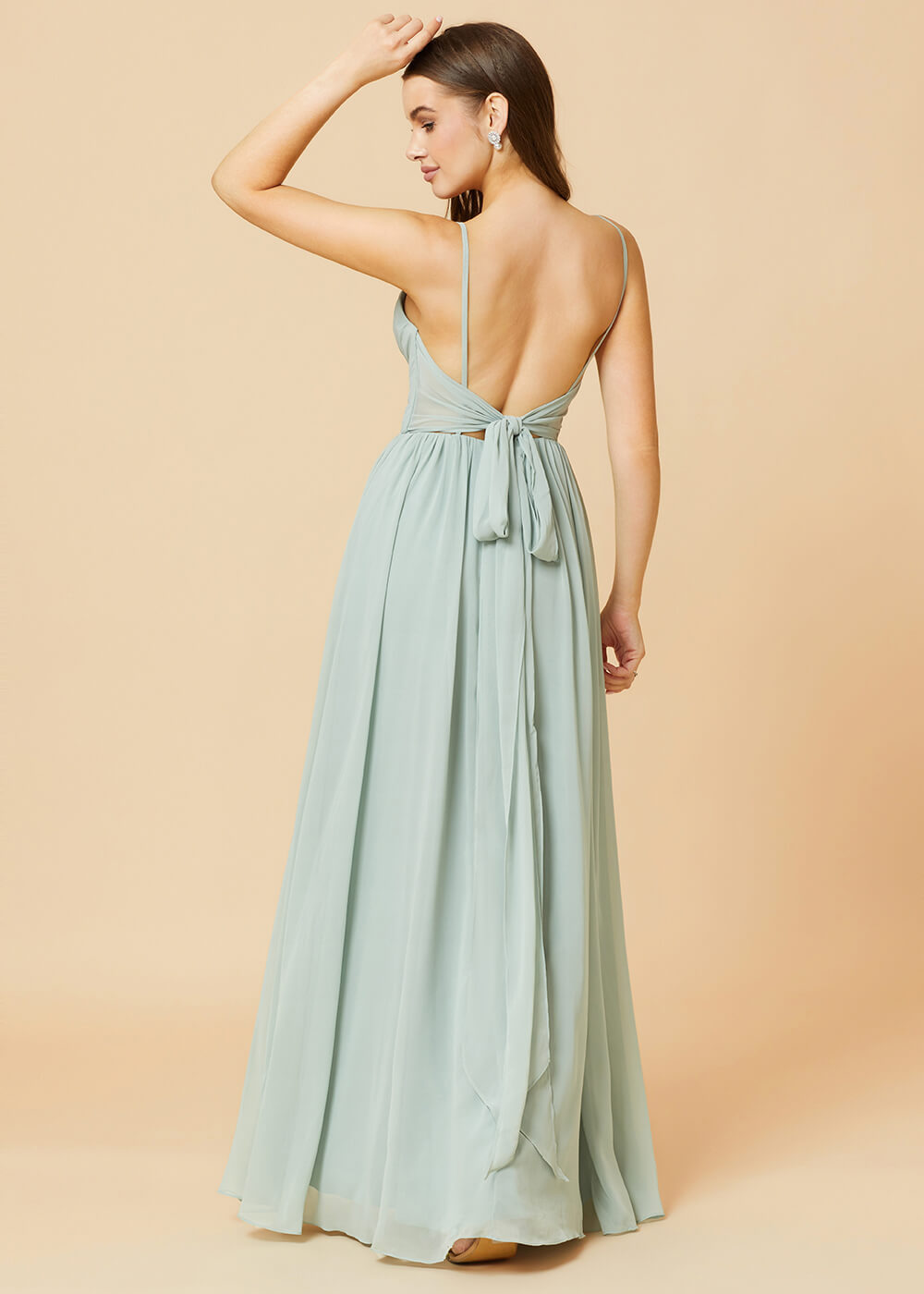 Spaghetti Strap V-neck Chiffon Maxi Bridesmaid Dress
