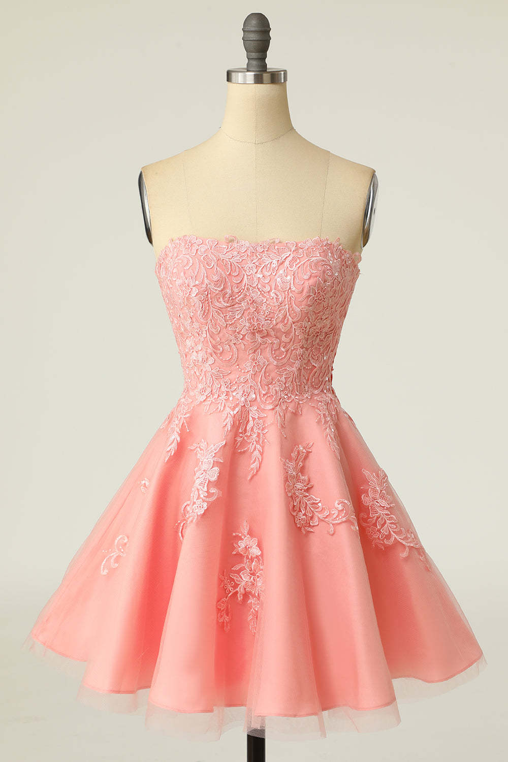 LEELY Women Short Blush Strapless Ruched Lace Up HOCO & Cocktail Dress