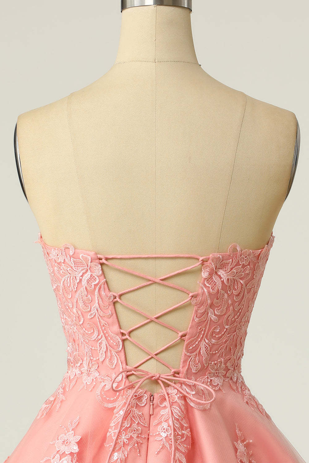 Blush Strapless Short Prom Dress with Appliques