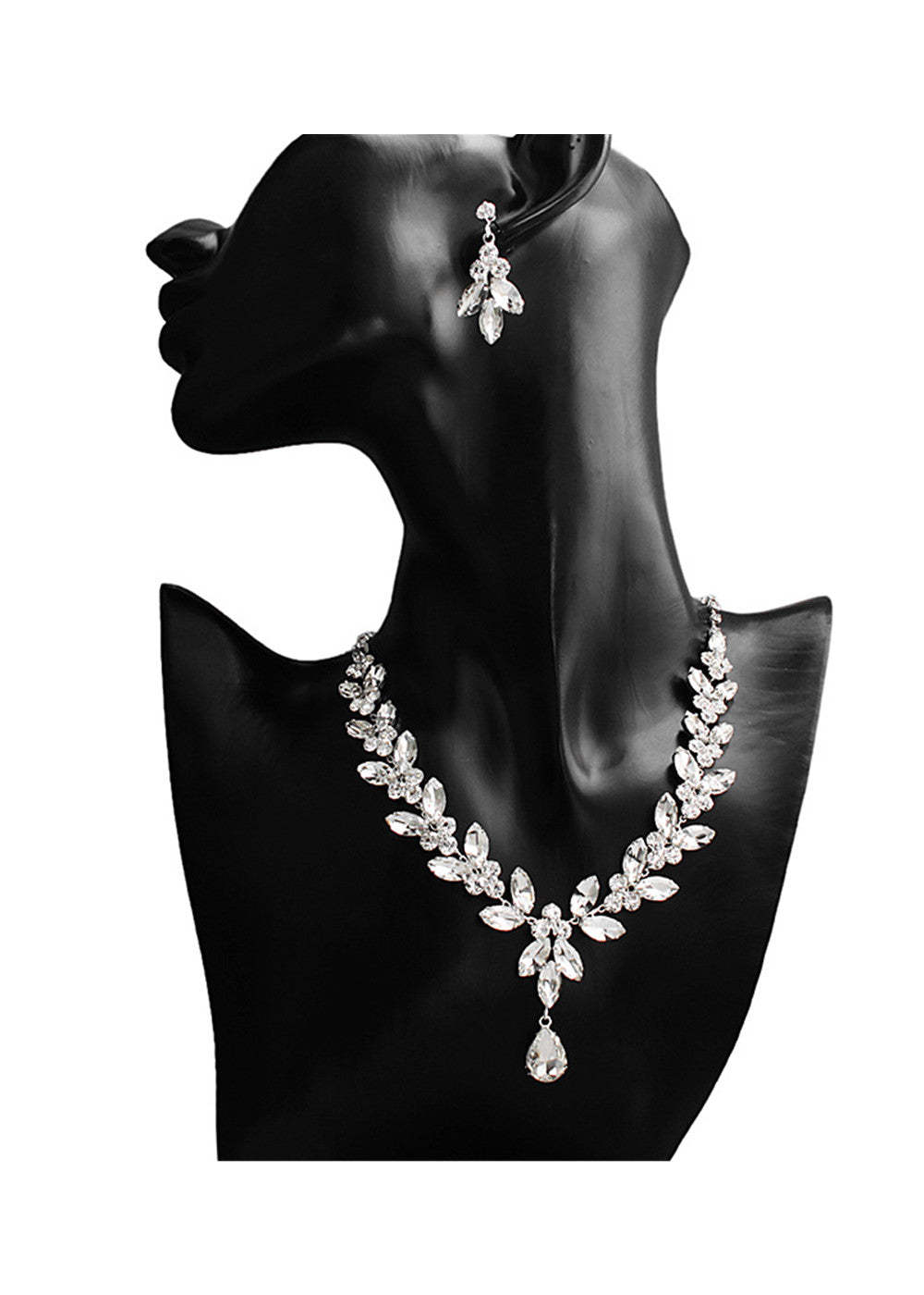 Leafy Cubic Zirconia Necklace and Earring Set