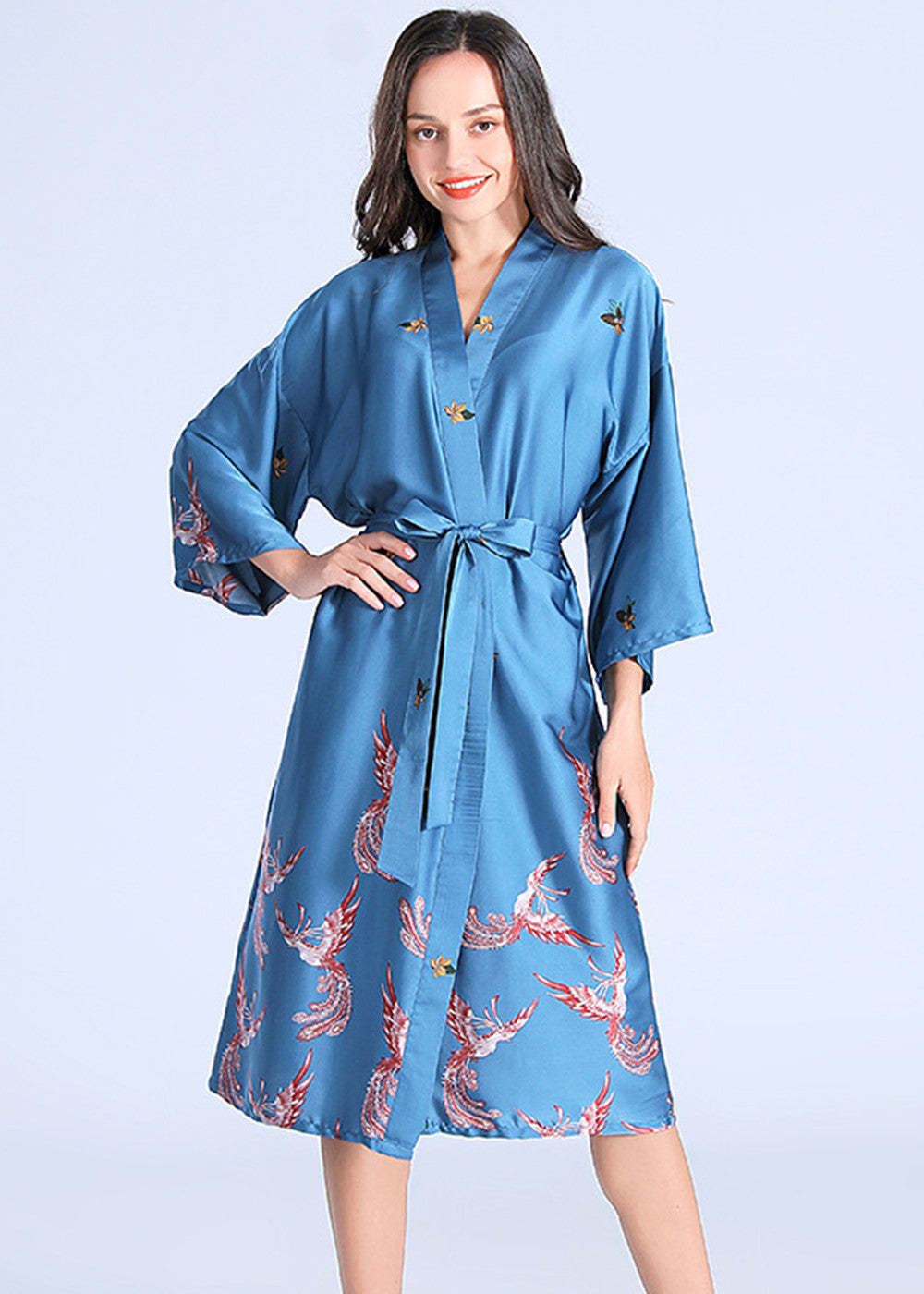Fashionable Charmeuse Bride Bridesmaid Tea-Length Robe