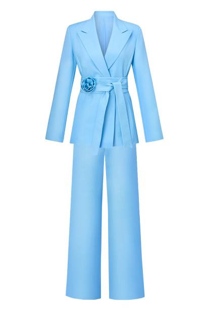 Blue 2 piece Women's Suits with Belt