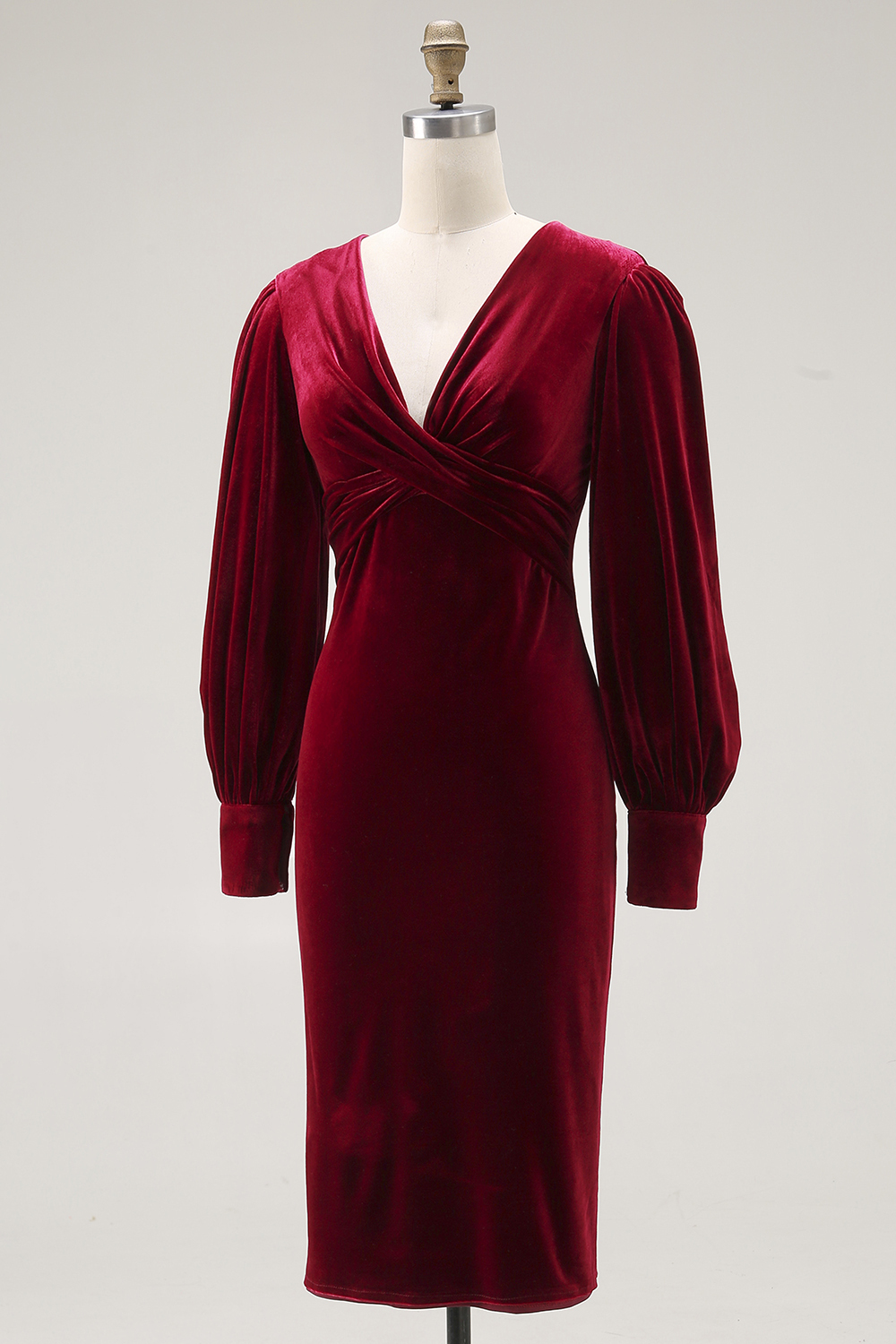 Cabernet Midi Velvet Sheath V-Neck Formal Dress with Sleeves