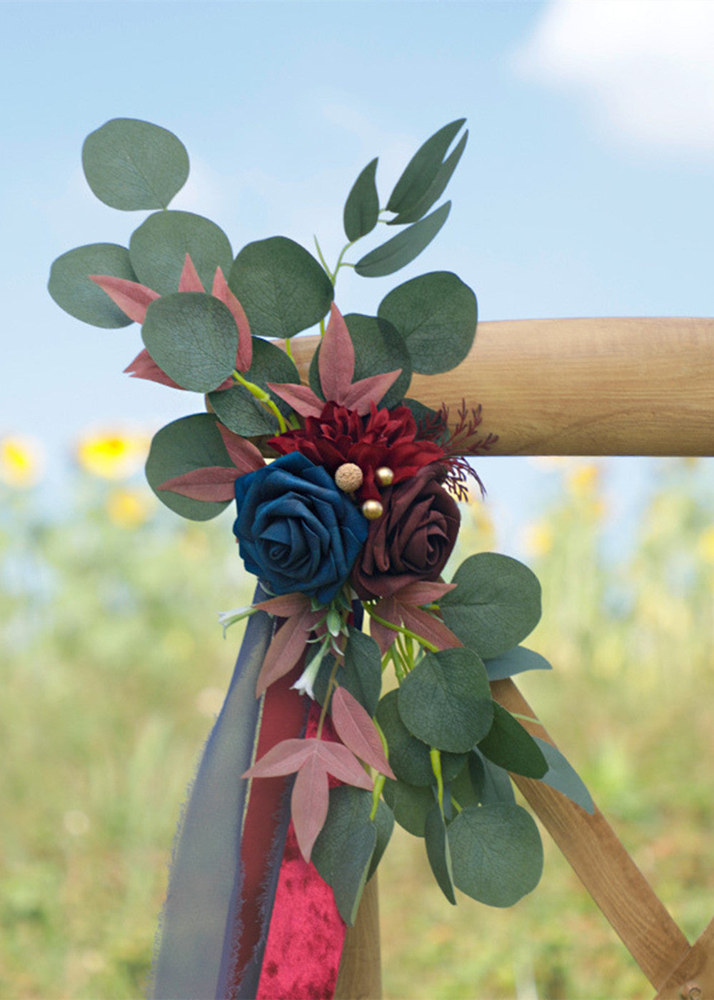 2 PCS Wedding Aisle & Chair Decoration Flower with Ribbon
