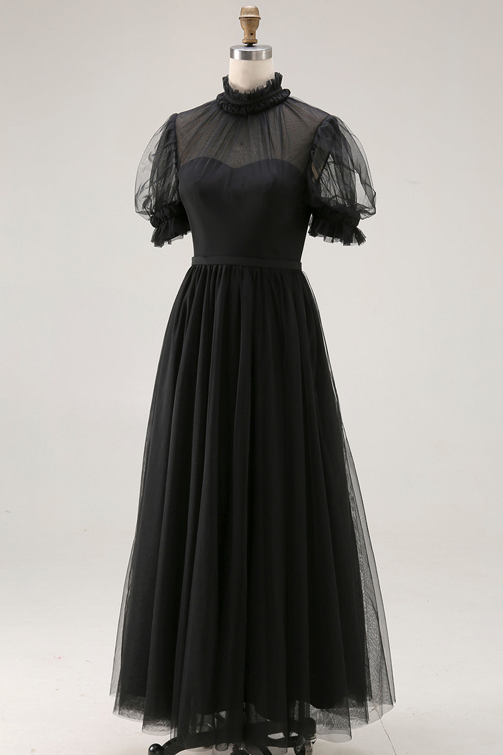 Black Long High Neck Plus Size A Line Formal Dress with Sleeves