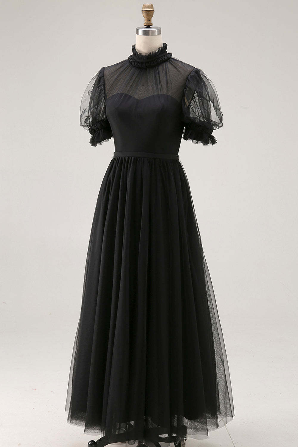 Black Long High Neck Plus Size A Line Formal Dress with Sleeves