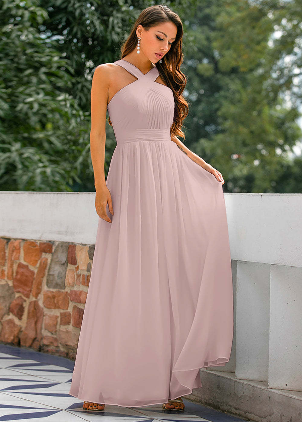 Halter Chiffon Long Bridesmaid Dress