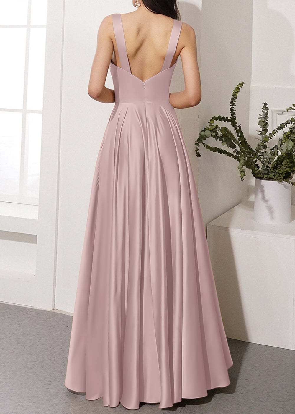 V-neck Long Bridesmaid Dress with Split