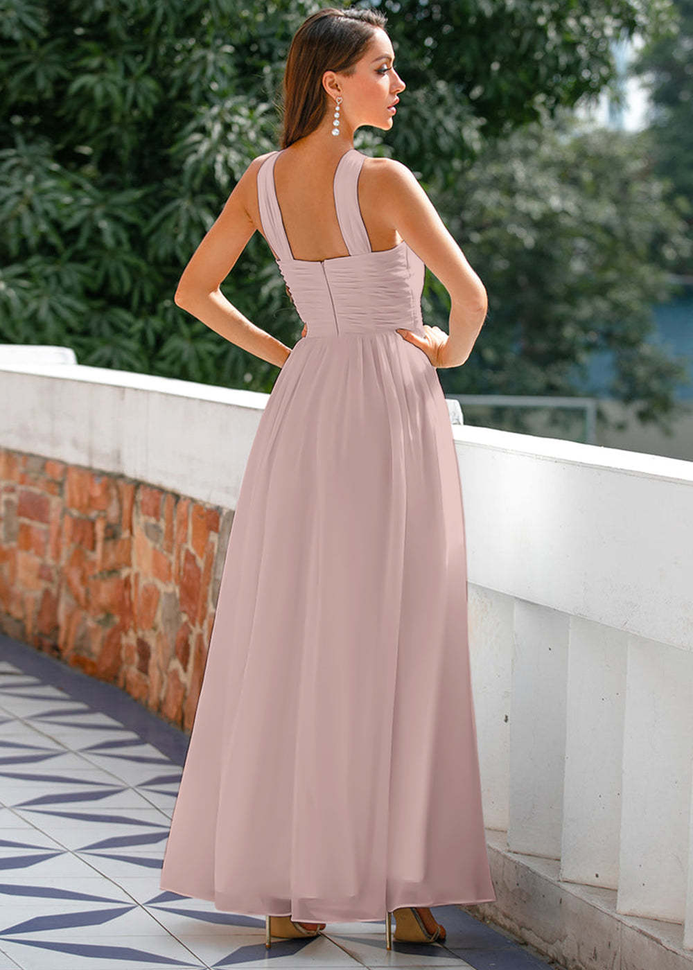 Halter Chiffon Long Bridesmaid Dress