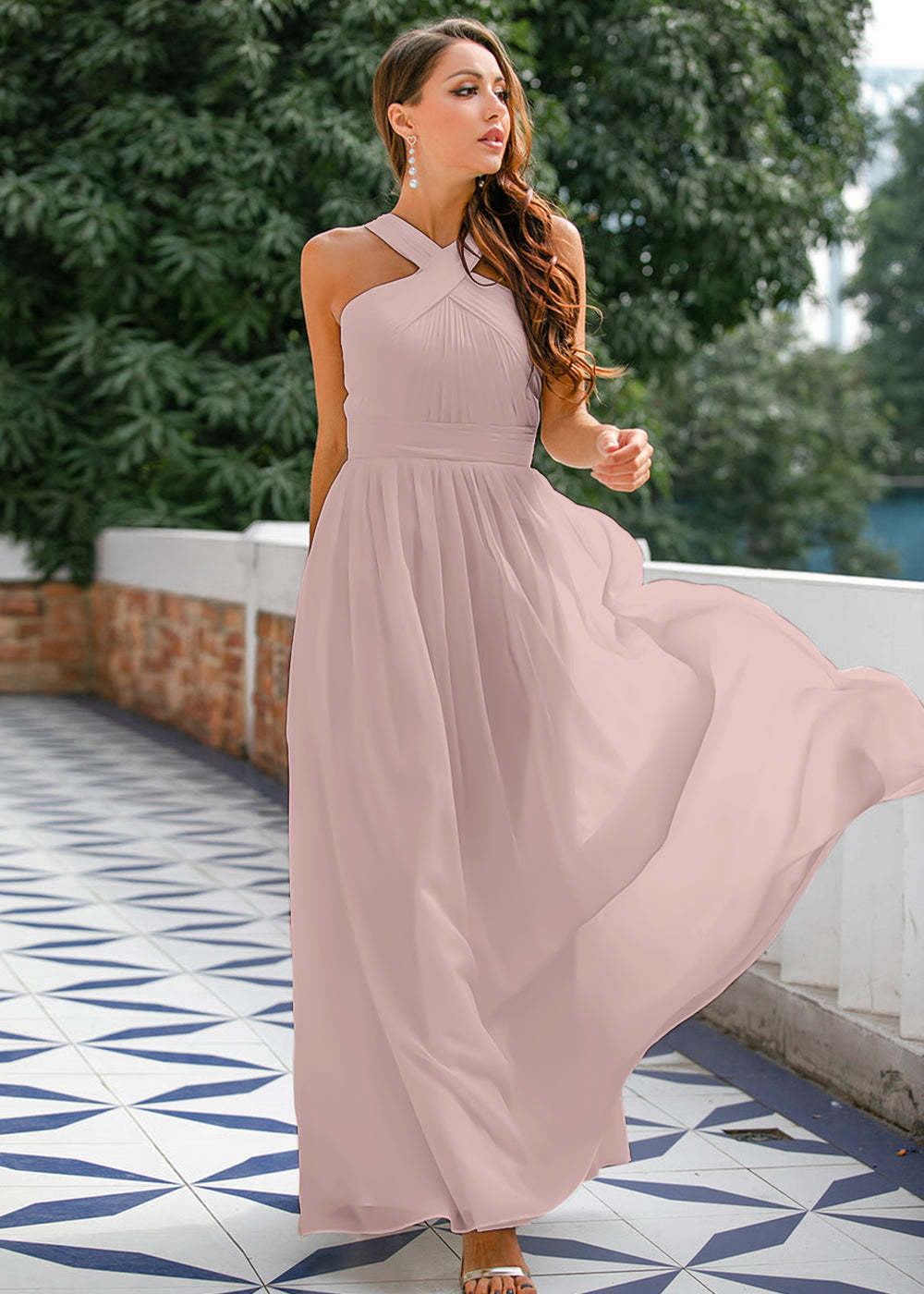 Halter Chiffon Long Bridesmaid Dress