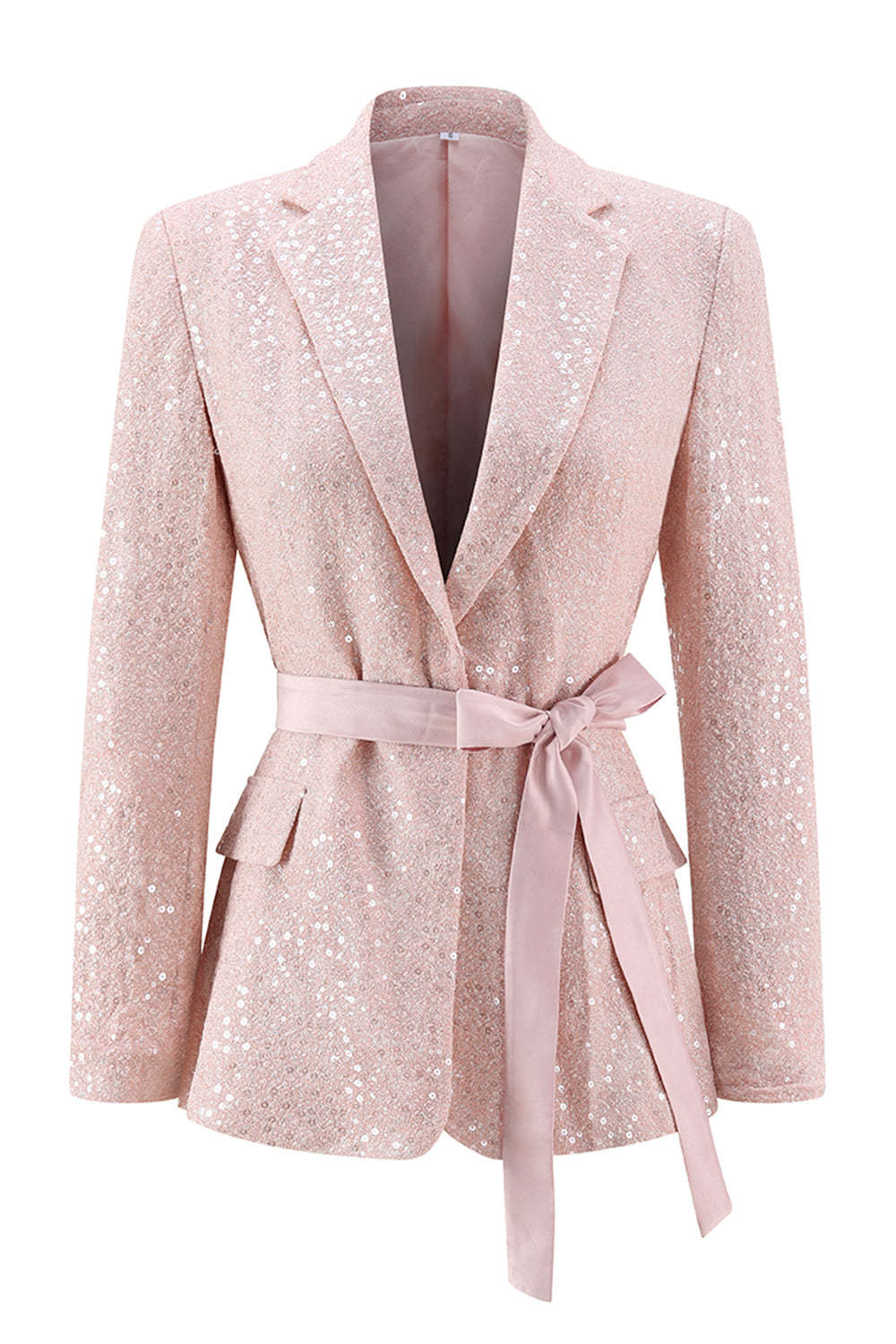 Sparkly Sequin Pink 2 Piece Pencil Midi Prom Suits with Sash