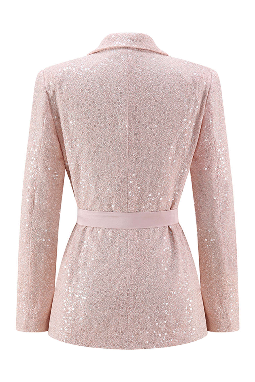 Sparkly Sequin Pink 2 Piece Pencil Midi Prom Suits with Sash