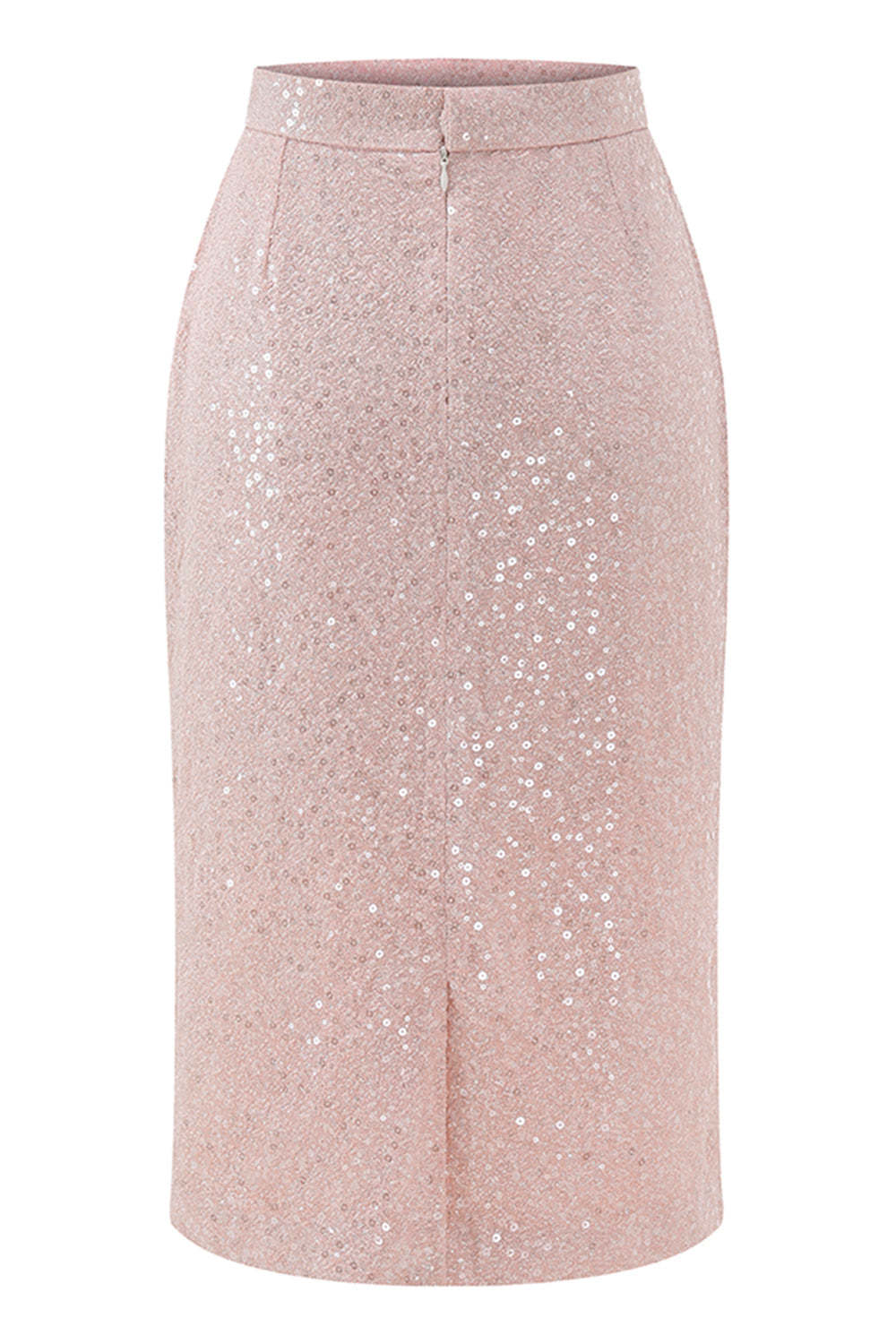 Sparkly Sequin Pink 2 Piece Pencil Midi Prom Suits with Sash