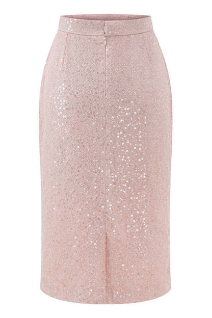 Sparkly Sequin Pink 2 Piece Pencil Midi Prom Suits with Sash