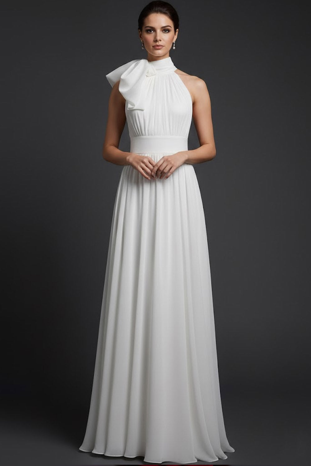 Red A-Line High Waist Long Formal Dress with Bow