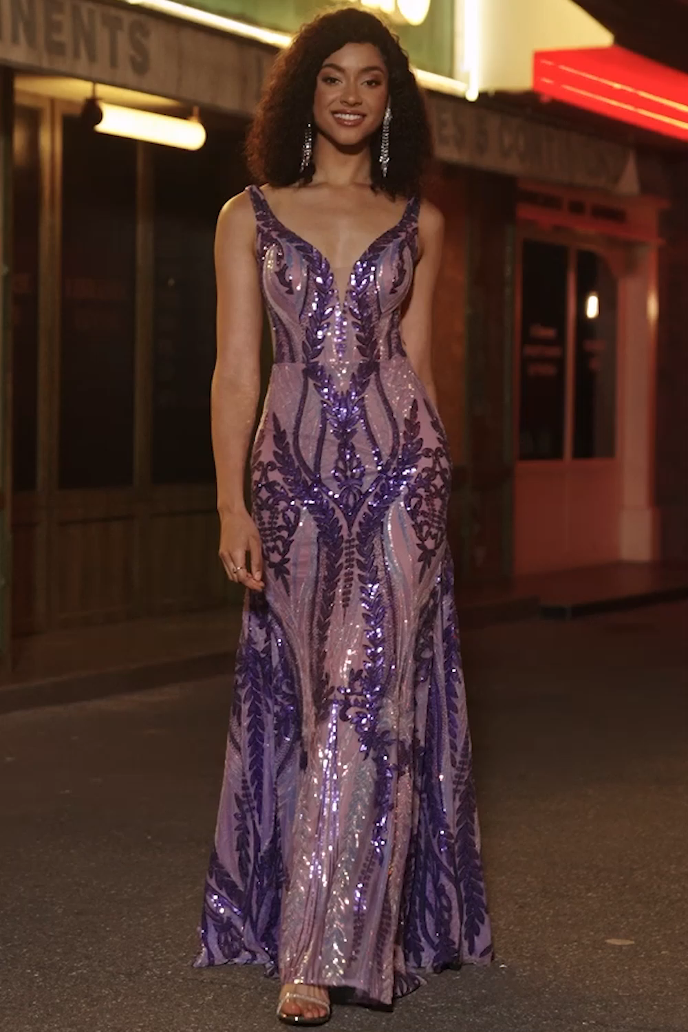 Sparkly Dark Purple Sequins Mermaid Backless Long Prom Dress