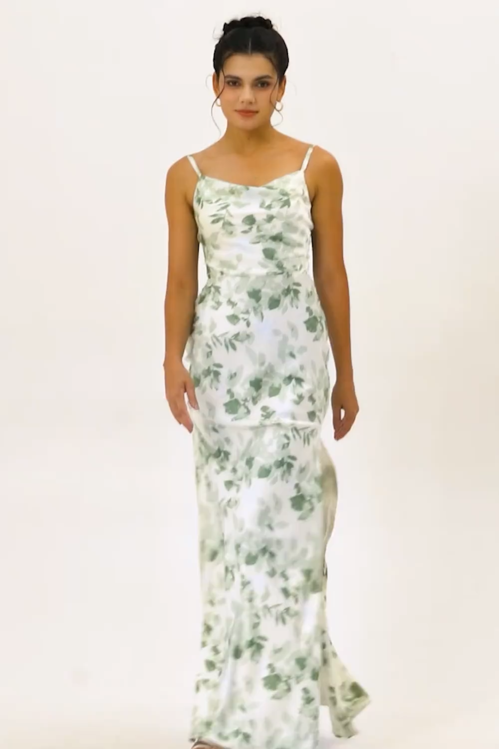 Sheath Cowl Neck Green Floral Bridesmaid Dress