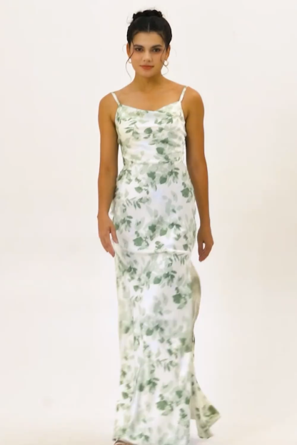 Sheath Cowl Neck Green Floral Bridesmaid Dress