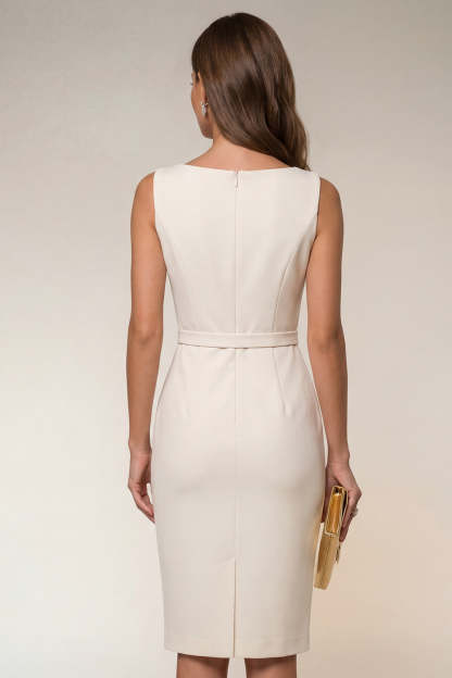 Navy Bodycon Round Neck Sleeveless Short Work Dress