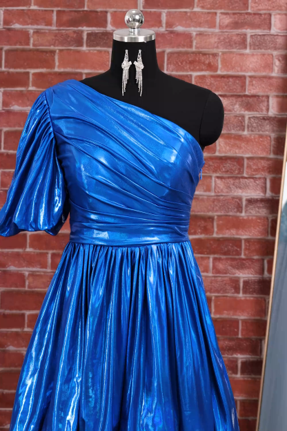 Green Sparkly Metallic One Shoulder A Line Short Homecoming Dress