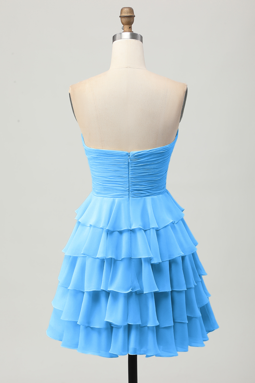 Short Light Yellow Sweetheart Ruffled A Line Tiered Homecoming Dress with Bow