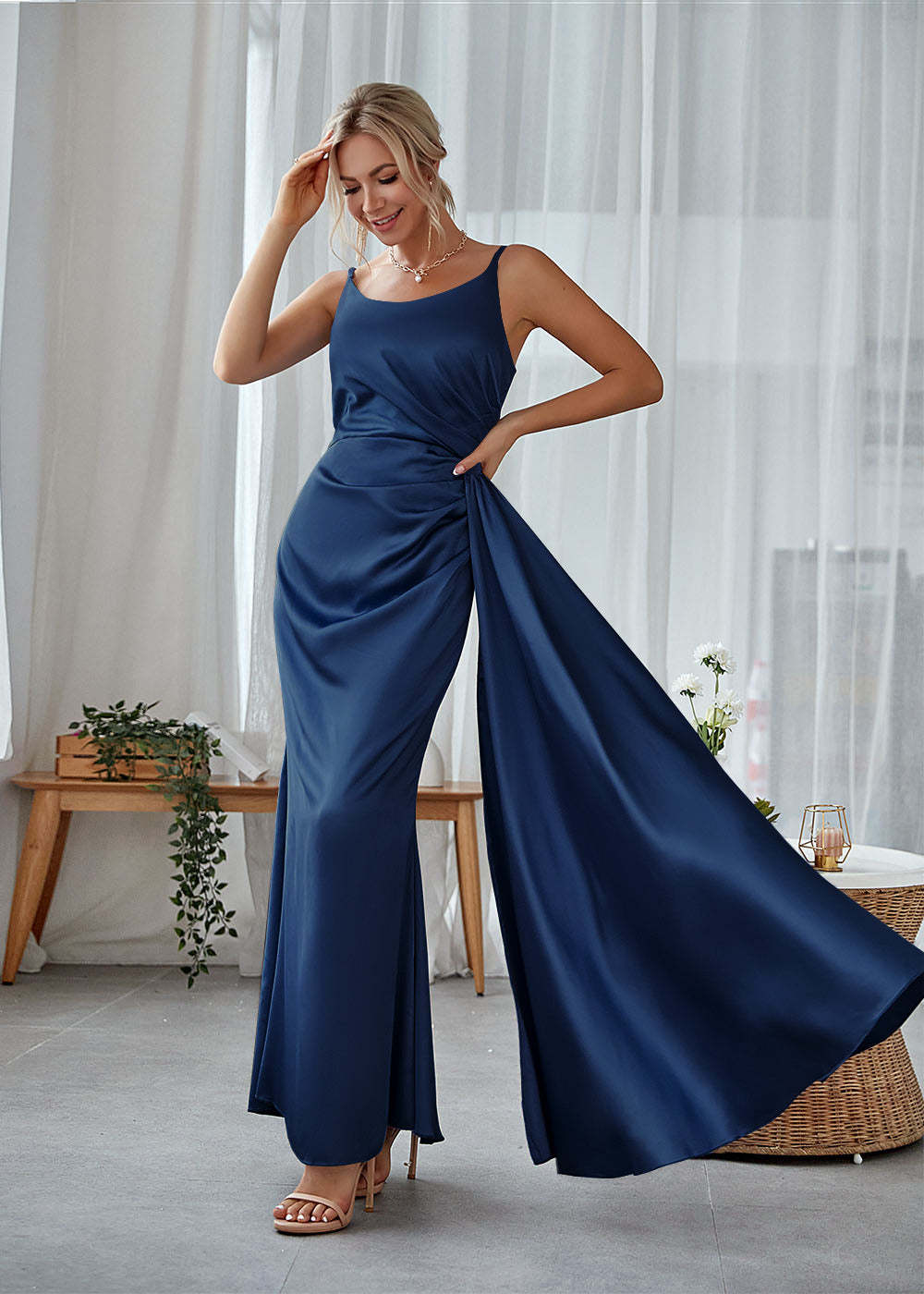 Satin Long Sheath Wedding Party Dress