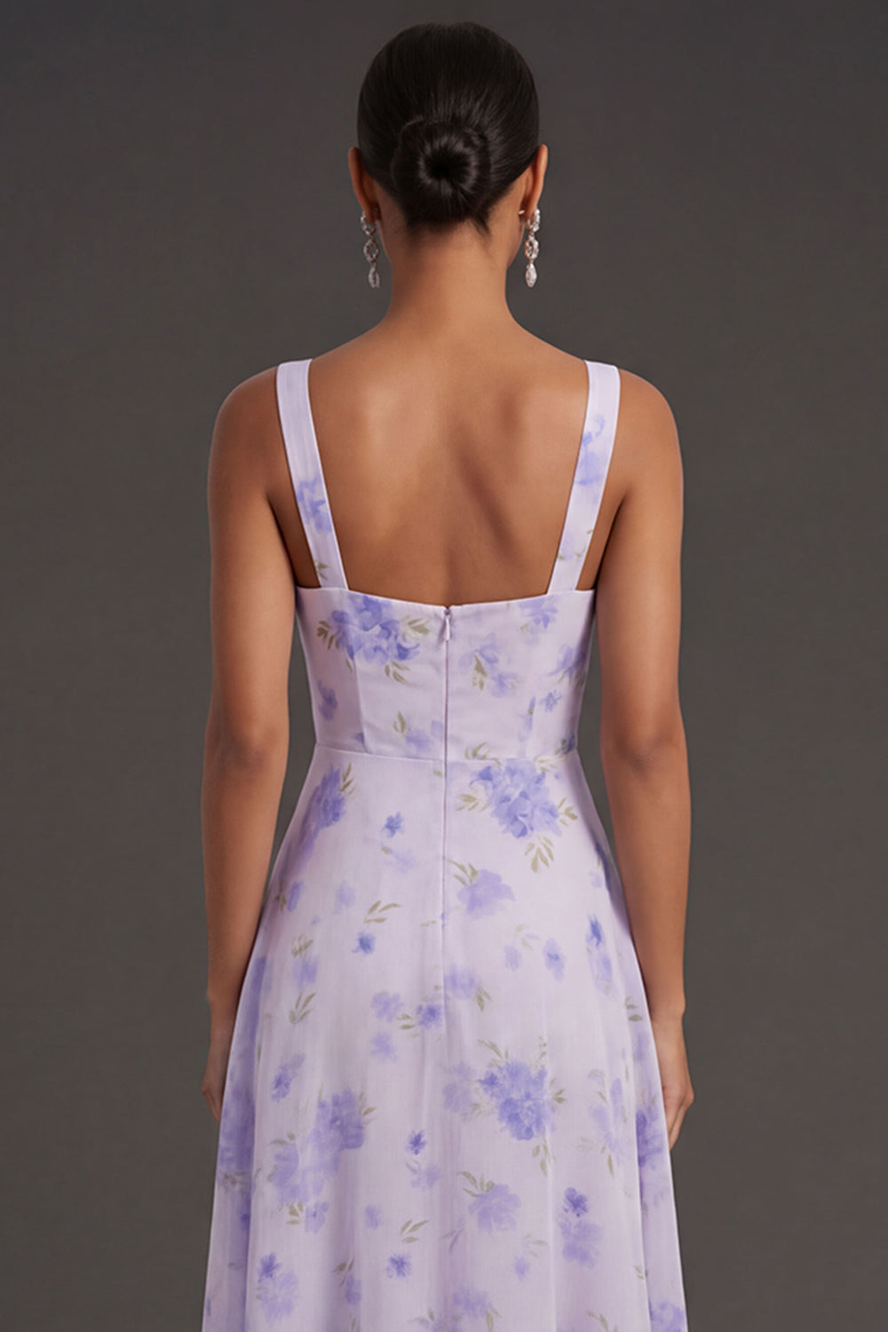 Floral Lilac A Line Thick Straps Sleeveless Backless Long Formal Dress