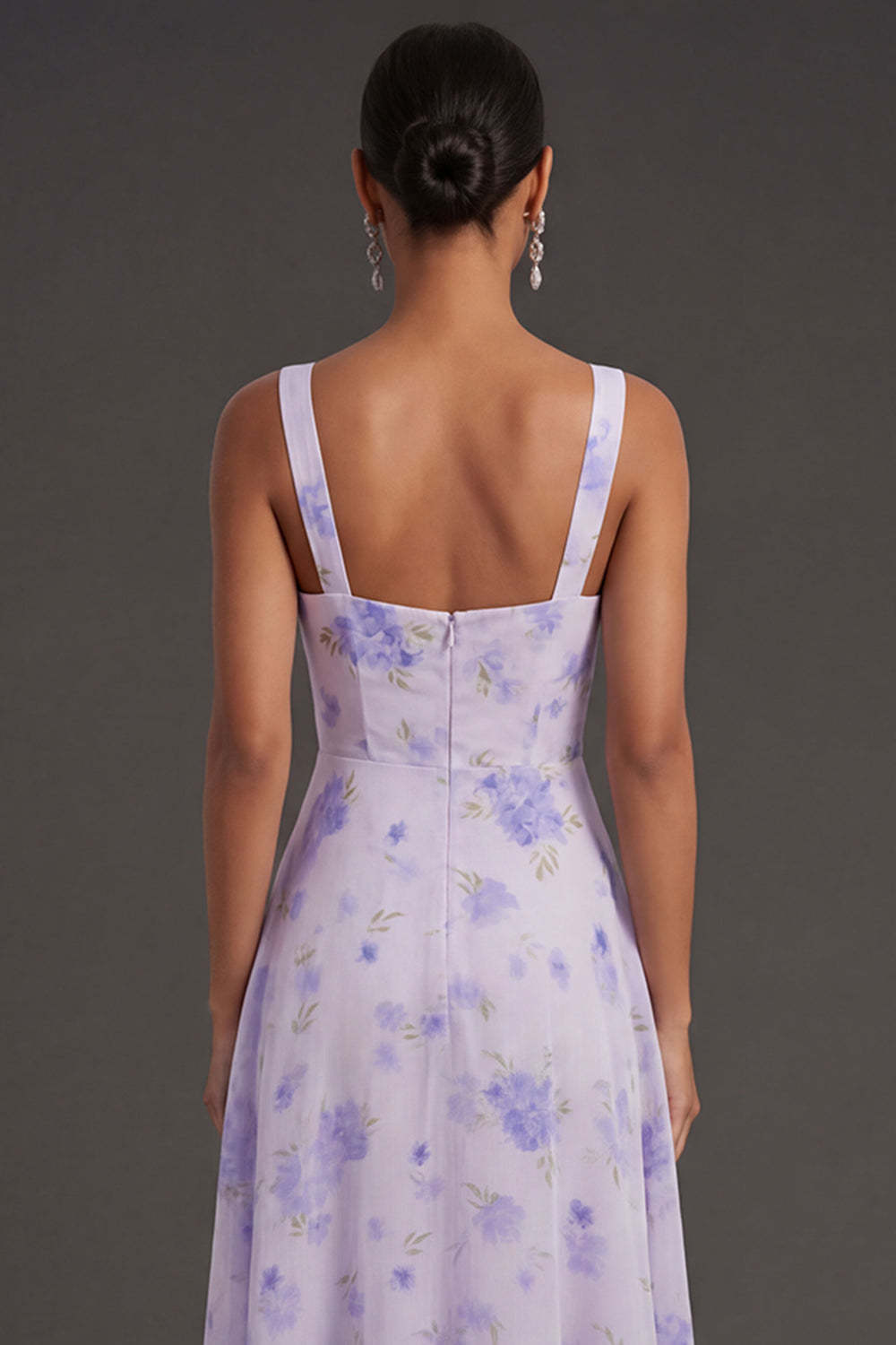 Floral Lilac A Line Thick Straps Sleeveless Backless Long Formal Dress