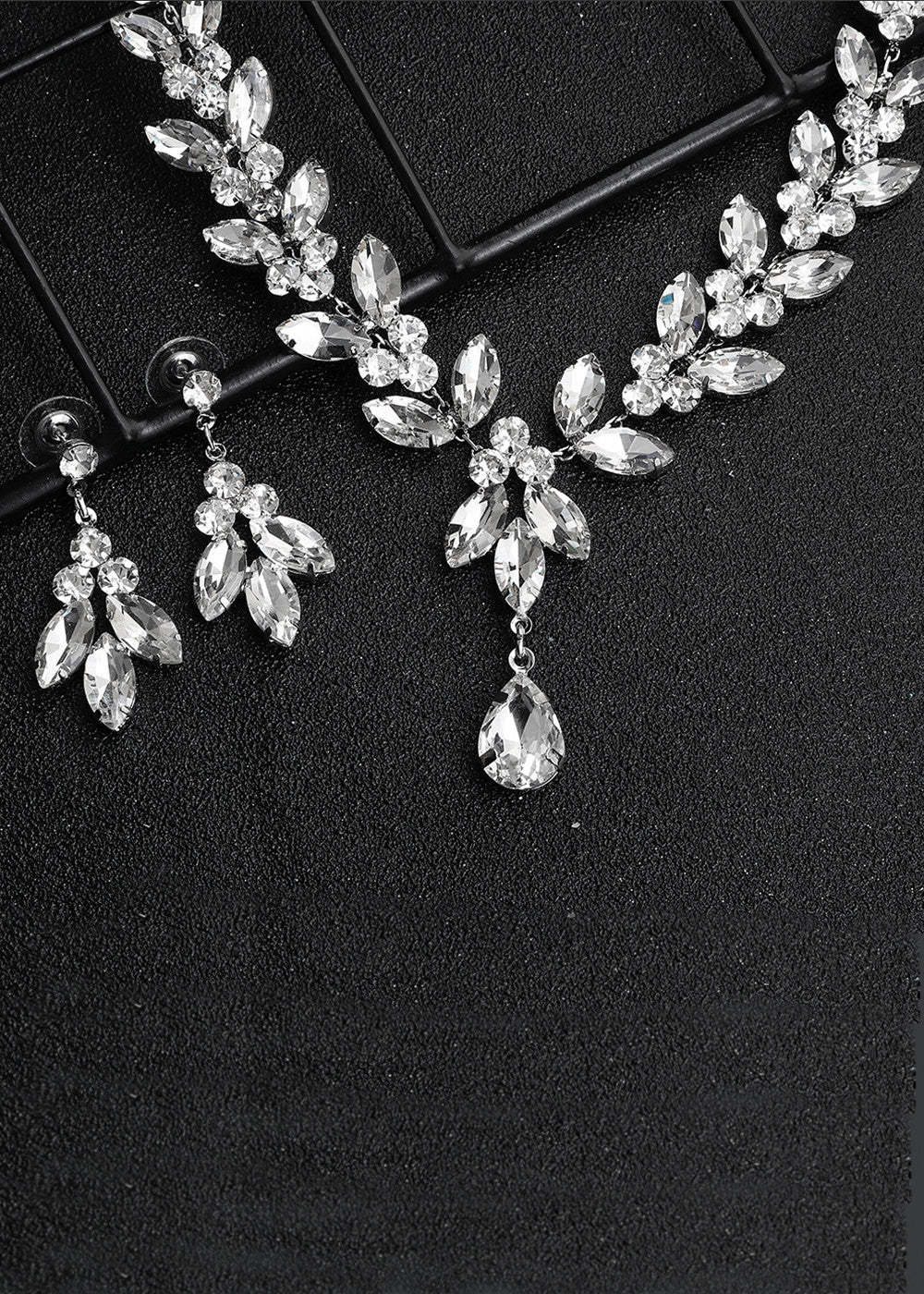 Leafy Cubic Zirconia Necklace and Earring Set
