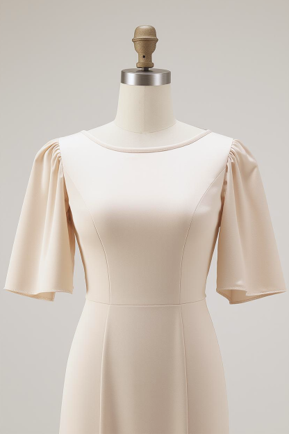 Mermaid Champagne Satin Long Bridesmaid Dress with Sleeves