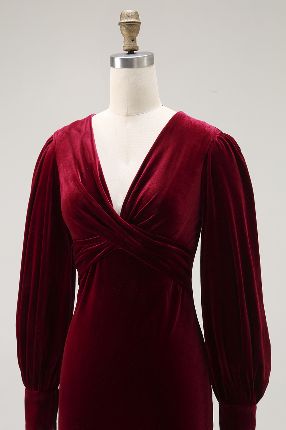 Cabernet Midi Velvet Sheath V-Neck Formal Dress with Sleeves