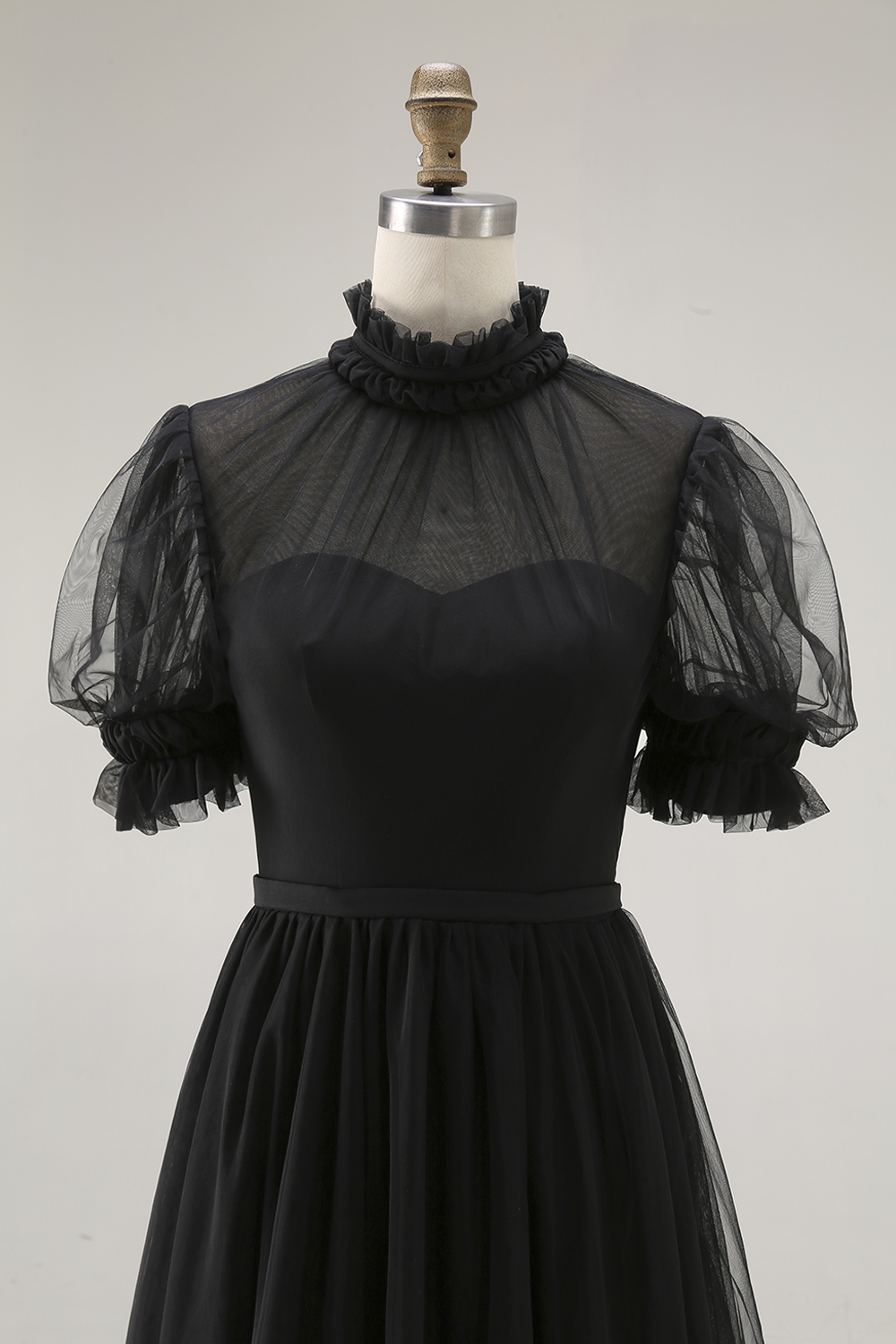 Black Long  High Neck A Line Evening Party Dress with Sleeves