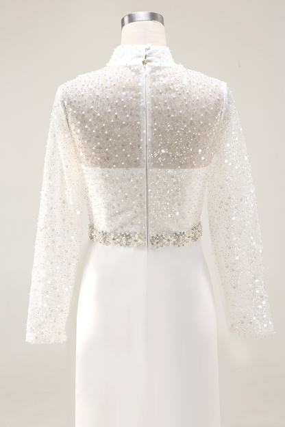 Sparkly White Mermaid High Neck Maxi Sequined Wedding Reception Dress