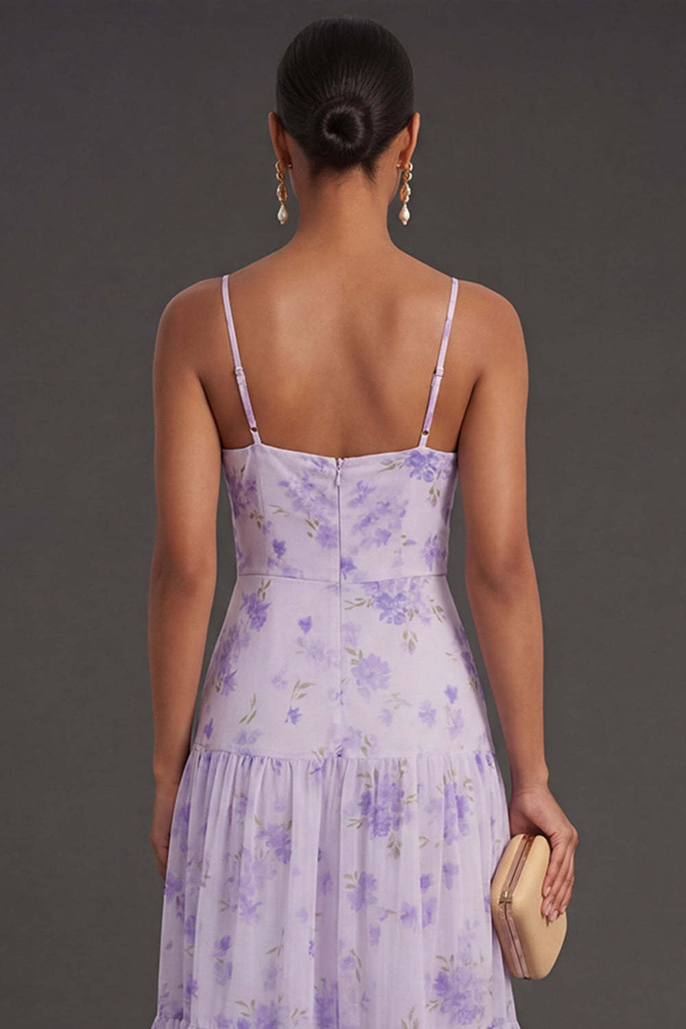 Floral Lilac Sheath Backless Spaghetti Straps Long Formal Dress