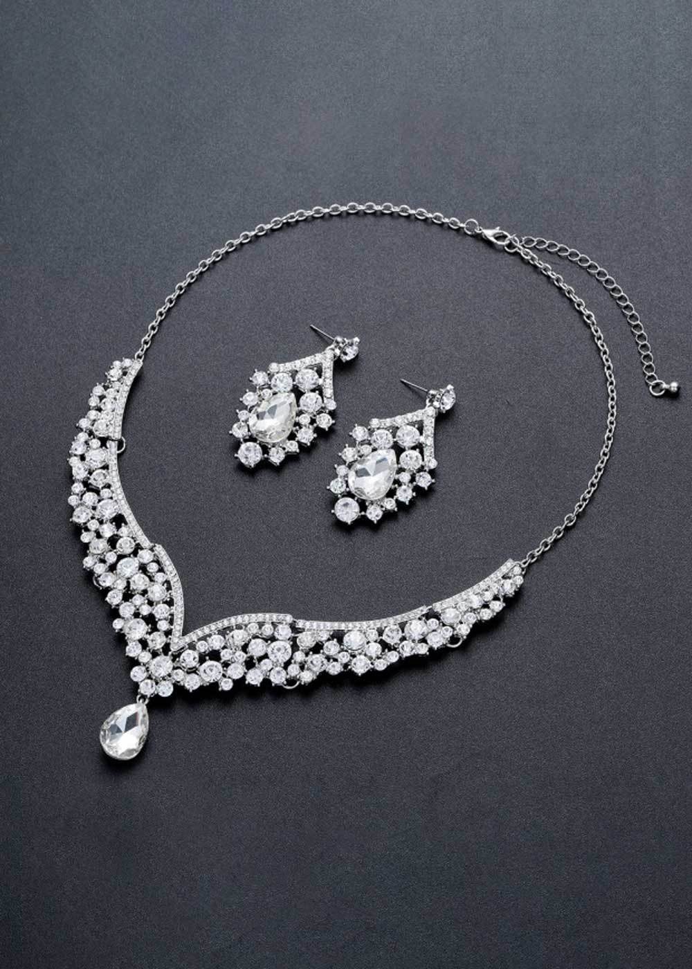 Wedding Jewelry Set Crystal Necklace and Earrings