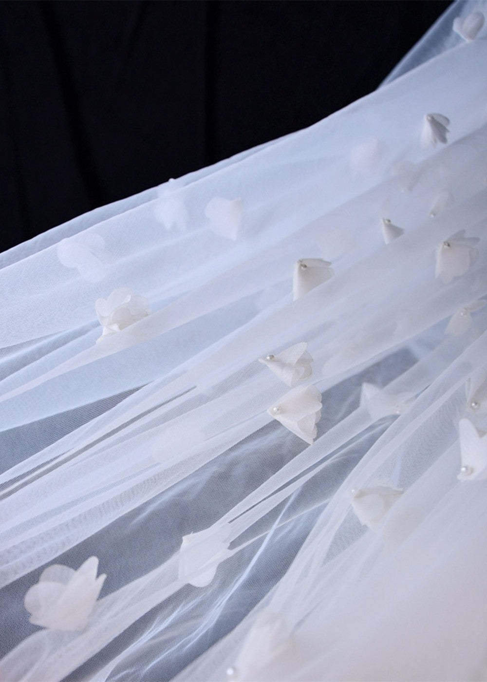 One-Tier Cut Edge Tulle Cathedral Veils With Appliques