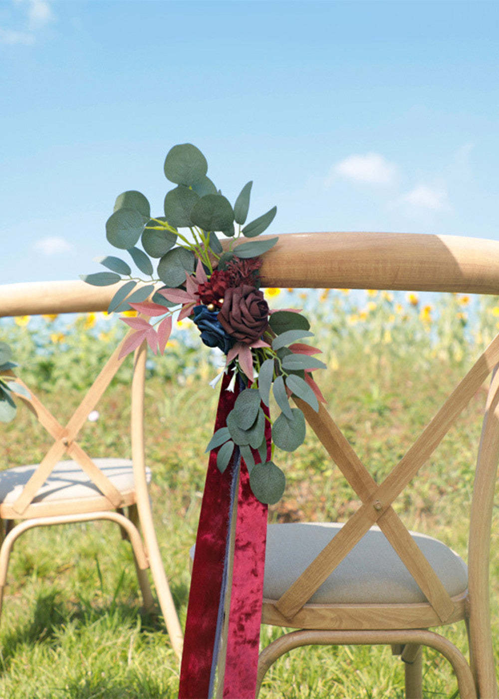 2 PCS Wedding Aisle & Chair Decoration Flower with Ribbon