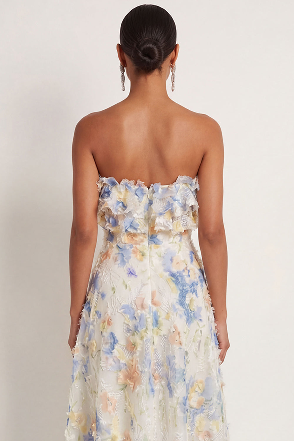 Light Blue A Line Floral Appliqued Sweetheart Long Wedding Guest Dress