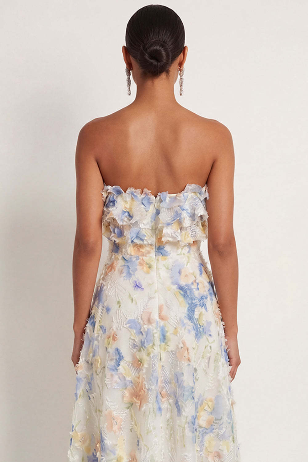 Light Blue A Line Floral Appliqued Sweetheart Long Wedding Guest Dress