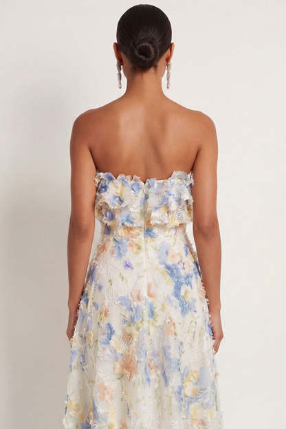 Light Blue A Line Floral Appliqued Sweetheart Long Wedding Guest Dress