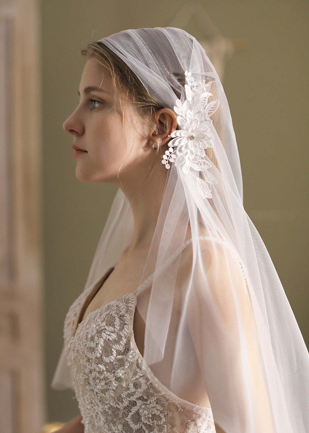 Vntage Lace Flower Hairclip Bridal Veil